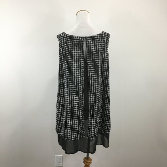 NWT TORRID Black White Grid Print 2 Ply High Low Hem Layer Tank Top - Picture 8 of 10